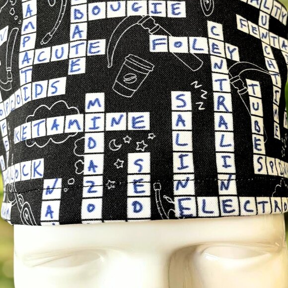 PREMIUM Anesthesia Crossword~ Modern Scrub Cap, CNA, RN, MD, NP, Tech, gift. - Picture 3 of 4